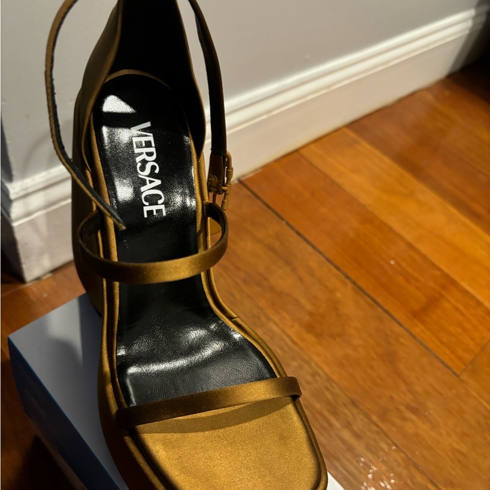 Versace Gold and Brown Heels with Sleek Design